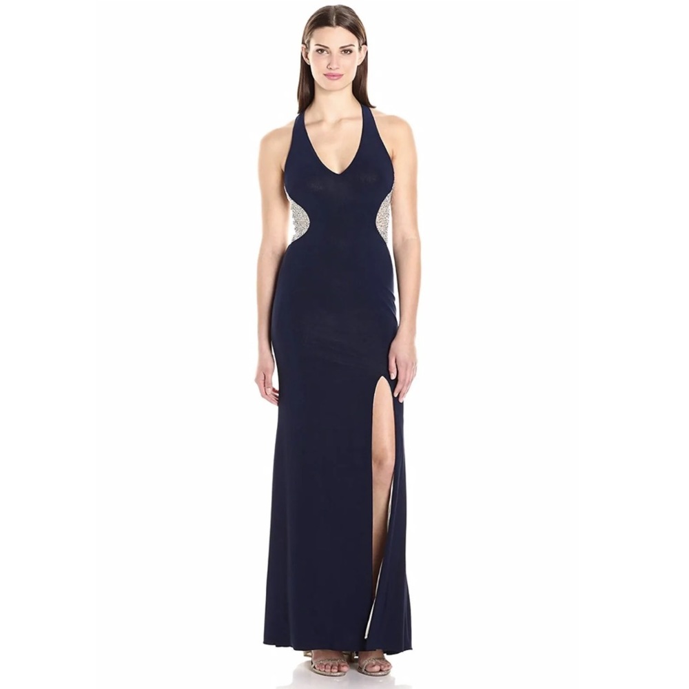 David’s Bridal XSCAPE deep-v illusion silhouette crystal gown with slit Size 22W
